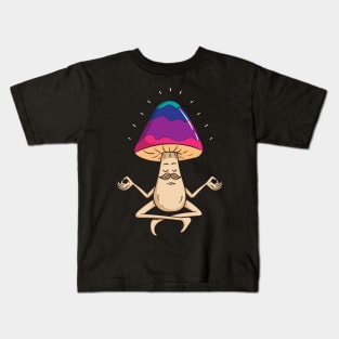 Meditating cartoon mushroom Kids T-Shirt